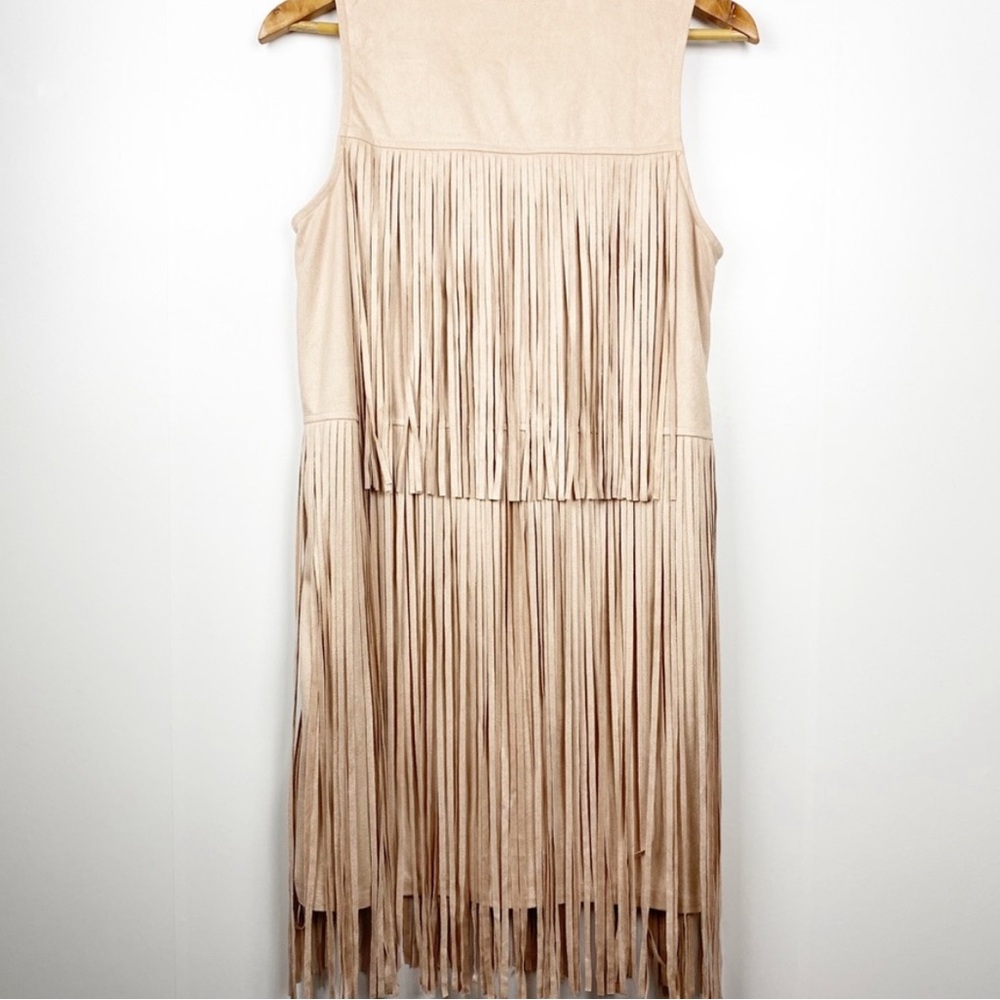 Boutique  Faux suede blush cream pink fringe dress.